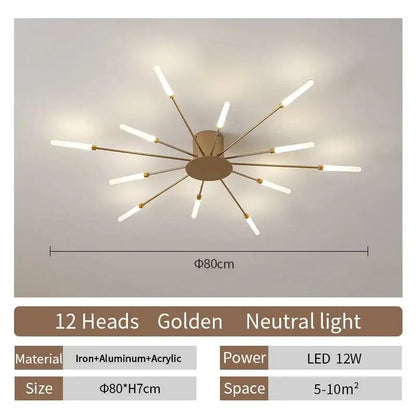 Modern gold led ceiling lamp living room radial chandelier