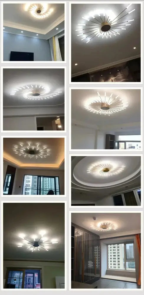 Modern gold led ceiling lamp living room radial chandelier