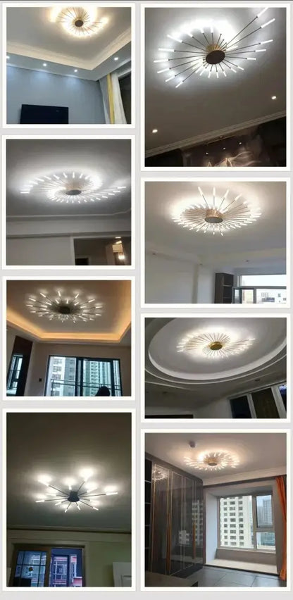 Modern gold led ceiling lamp living room radial chandelier
