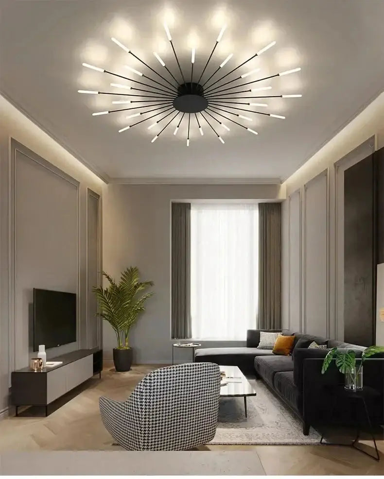 Modern gold led ceiling lamp living room radial chandelier