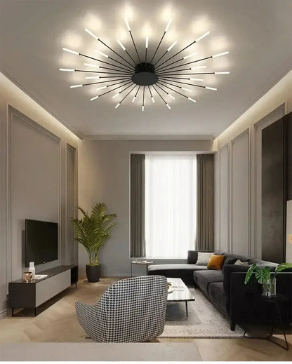 Modern gold led ceiling lamp living room radial chandelier
