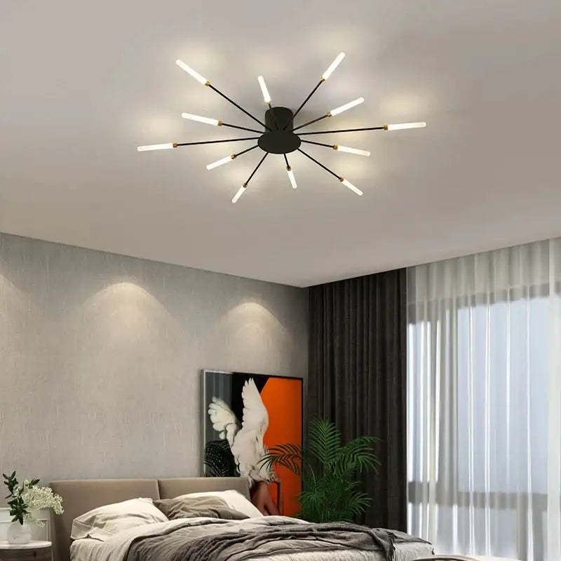 Modern gold led ceiling lamp living room radial chandelier