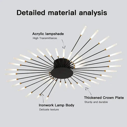 Modern gold led ceiling lamp living room radial chandelier