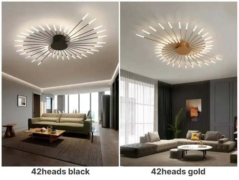 Modern gold led ceiling lamp living room radial chandelier