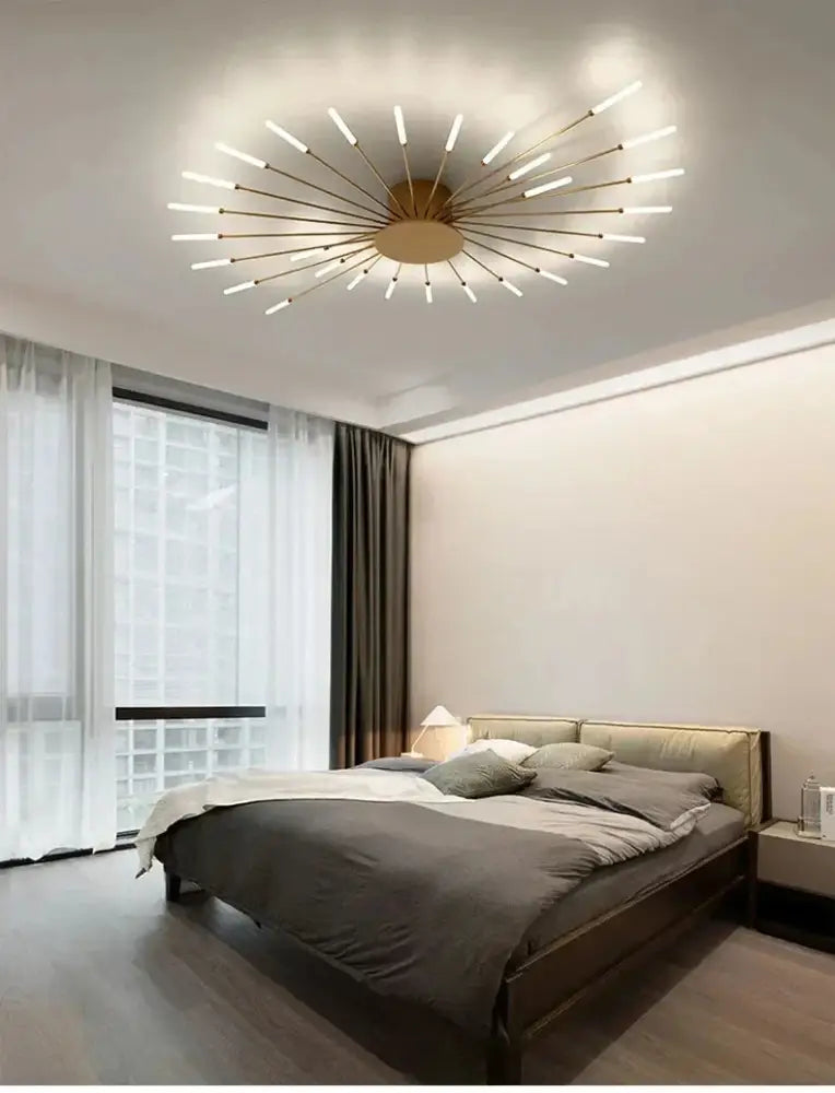 Modern gold led ceiling lamp living room radial chandelier
