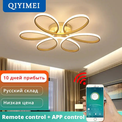 Modern gold flower led ceiling lights for living room