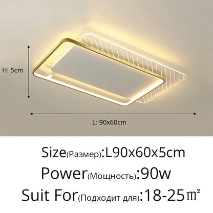 Modern rectangular gold led ceiling lights for living room