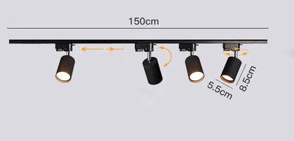Nordic black cylindrical led ceiling lights for living room track rail