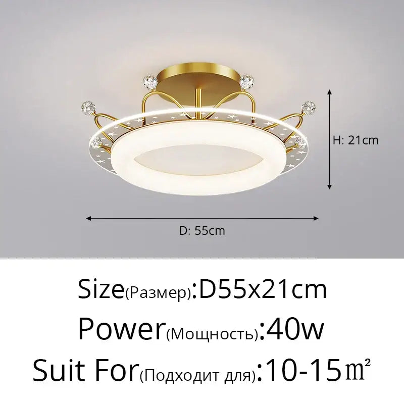 Modern gold square led ceiling lights with crystal accents bedroom