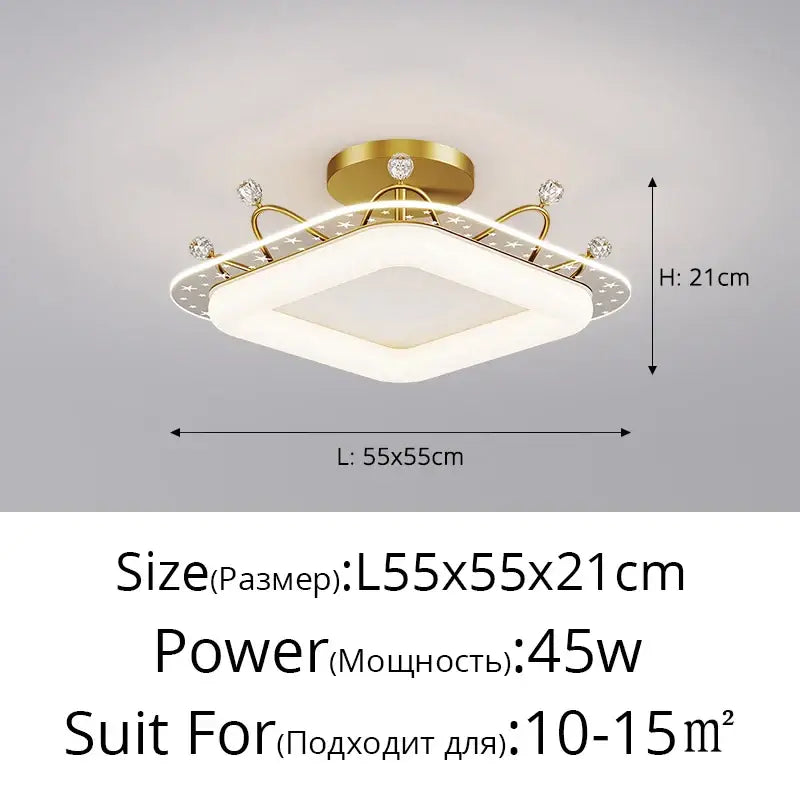 Modern gold square led ceiling lights with crystal accents bedroom