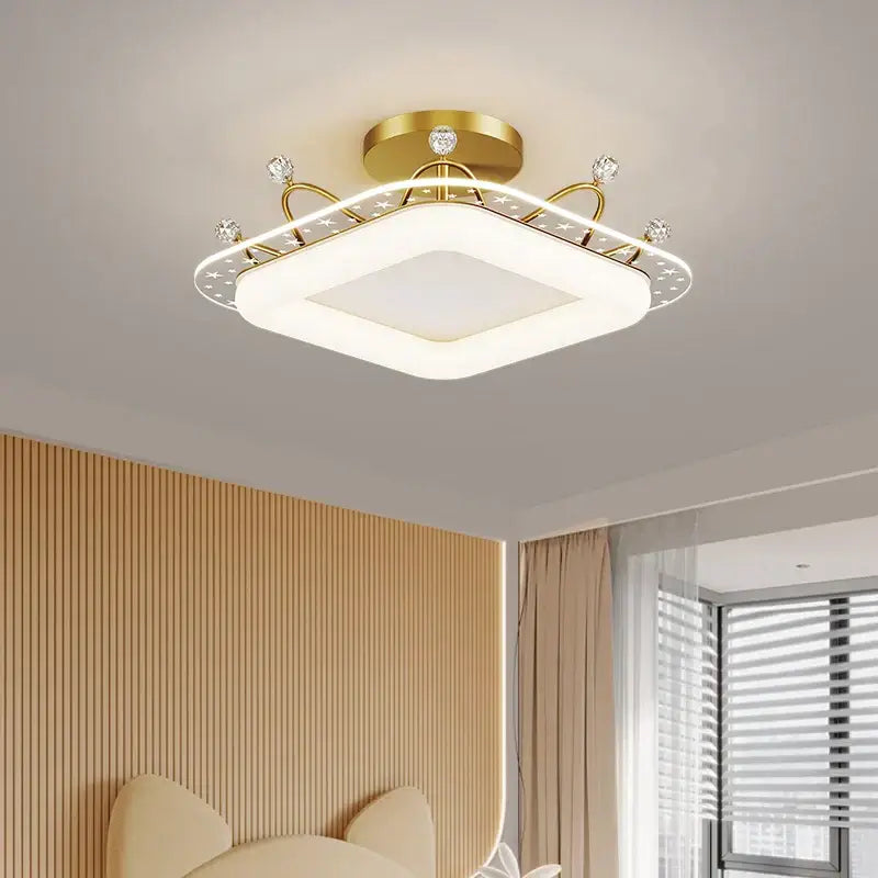 Modern gold square led ceiling lights with crystal accents bedroom