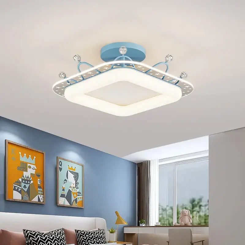 Modern gold square led ceiling lights with crystal accents bedroom