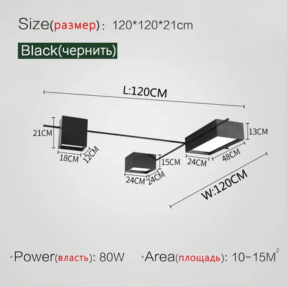 Modern black rectangular led ceiling lights for living room