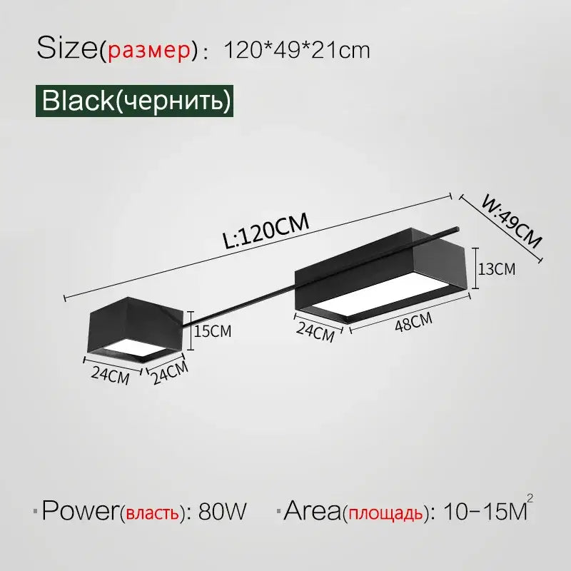 Modern black rectangular led ceiling lights for living room
