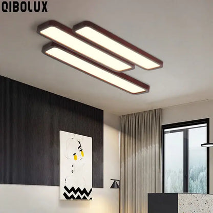 Modern rectangular dark wood led ceiling lights for living room