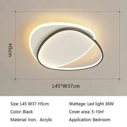 Modern white & black oval led ceiling lights bedroom fixture