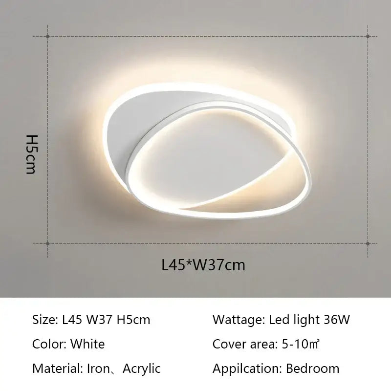 Modern white & black oval led ceiling lights bedroom fixture