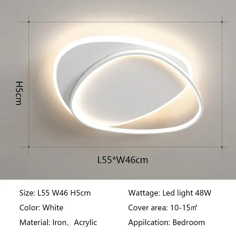 Modern white & black oval led ceiling lights bedroom fixture