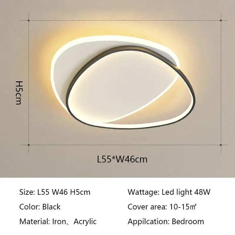 Modern white & black oval led ceiling lights bedroom fixture
