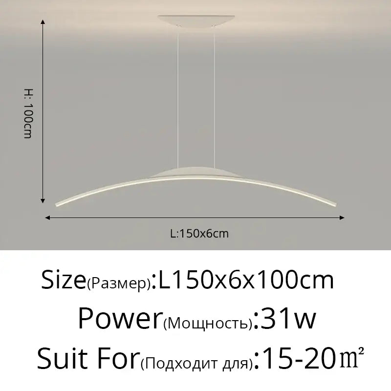 Modern black curved led ceiling pendant lamp for dining room