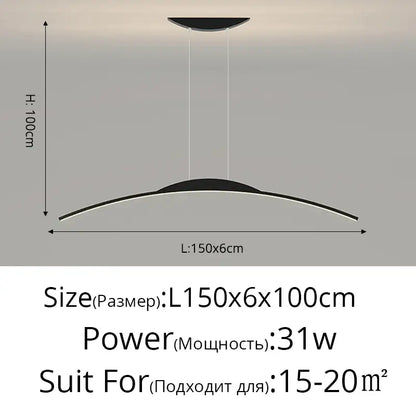 Modern black curved led ceiling pendant lamp for dining room