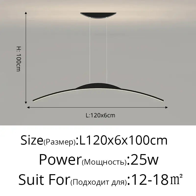 Modern black curved led ceiling pendant lamp for dining room