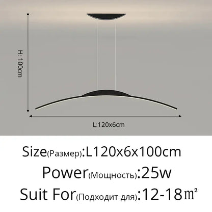 Modern black curved led ceiling pendant lamp for dining room