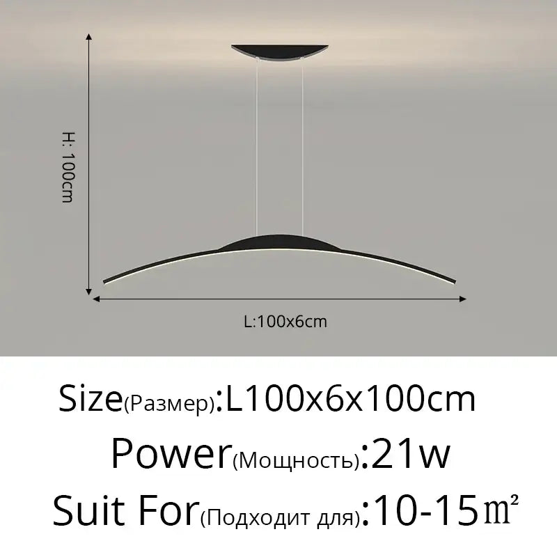 Modern black curved led ceiling pendant lamp for dining room