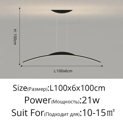 Modern black curved led ceiling pendant lamp for dining room
