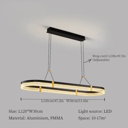 Modern black & gold oval led ceiling pendant light dining room