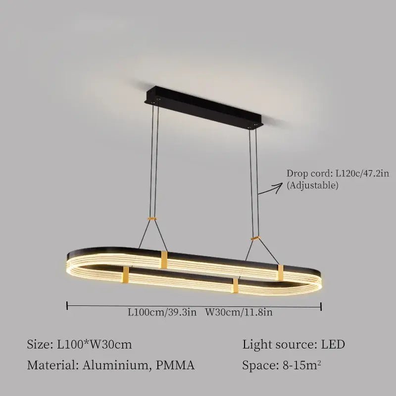 Modern black & gold oval led ceiling pendant light dining room