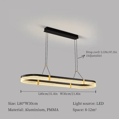Modern black & gold oval led ceiling pendant light dining room