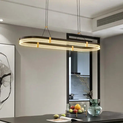 Modern black & gold oval led ceiling pendant light dining room