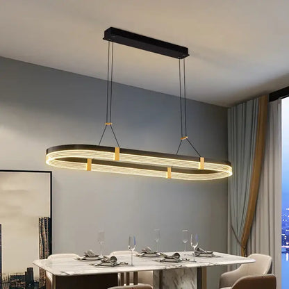 Modern black & gold oval led ceiling pendant light dining room