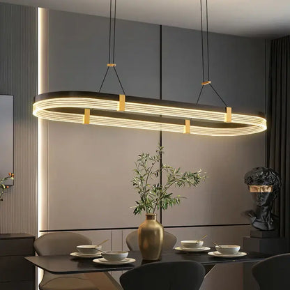 Modern black & gold oval led ceiling pendant light dining room