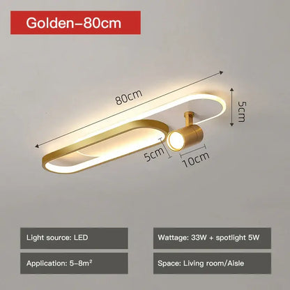 Modern gold curved led ceiling spotlights for living room