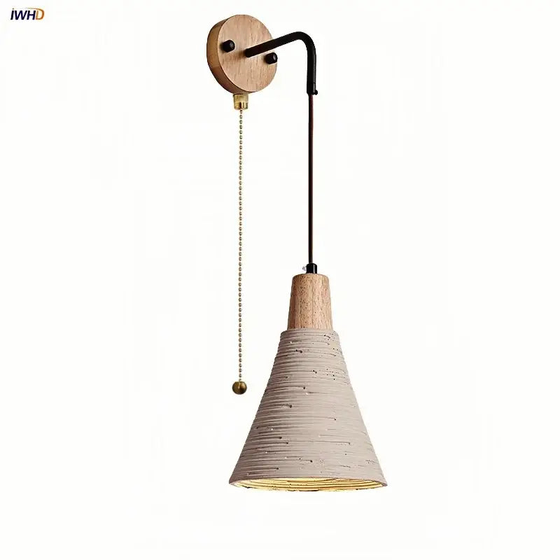 Rustic wood and led cement wall light bedroom sconce