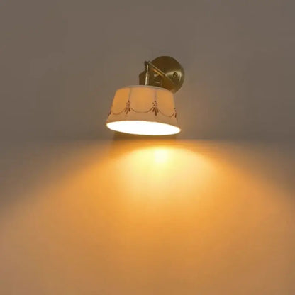 Cream ceramic wall lamp with red motifs bedroom rotating light