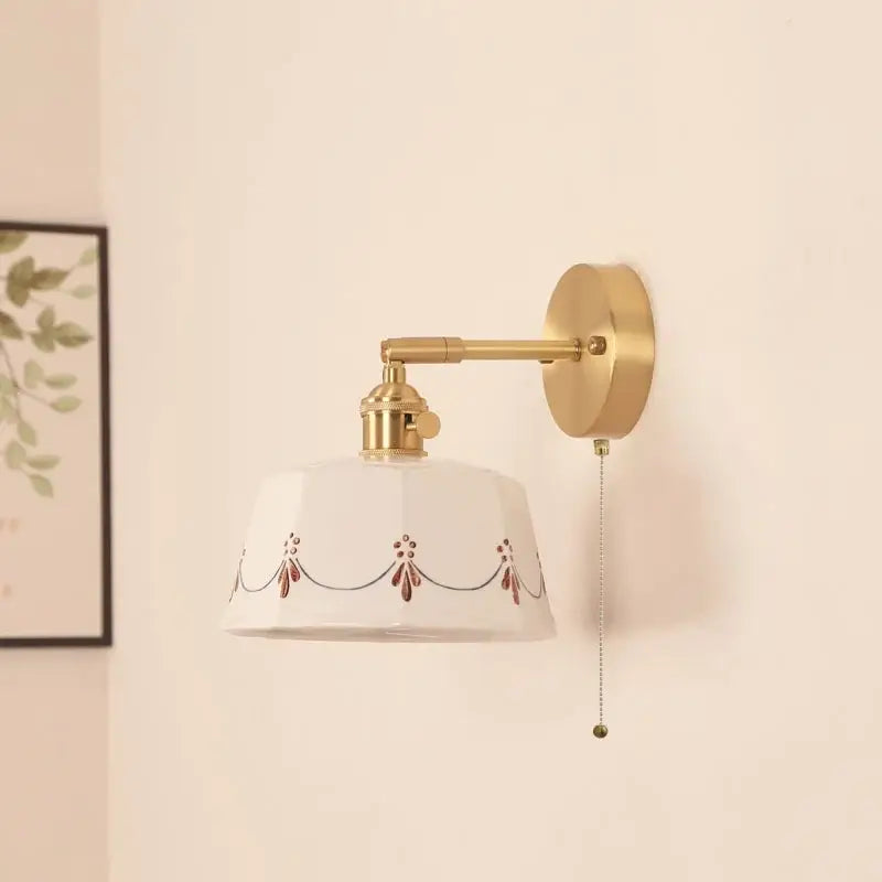 Cream ceramic wall lamp with red motifs bedroom rotating light