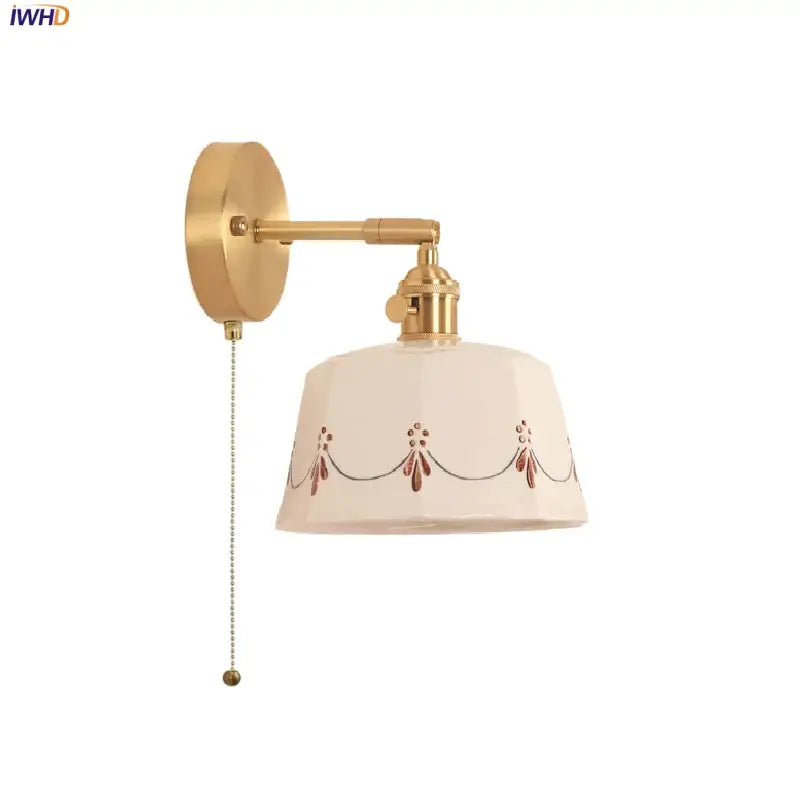 Cream ceramic wall lamp with red motifs bedroom rotating light