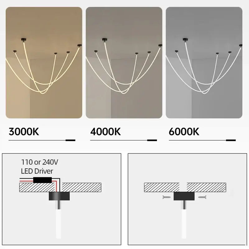 Modern minimalist brass led chandelier dining room pendant light
