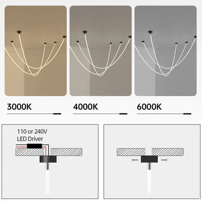 Modern minimalist brass led chandelier dining room pendant light