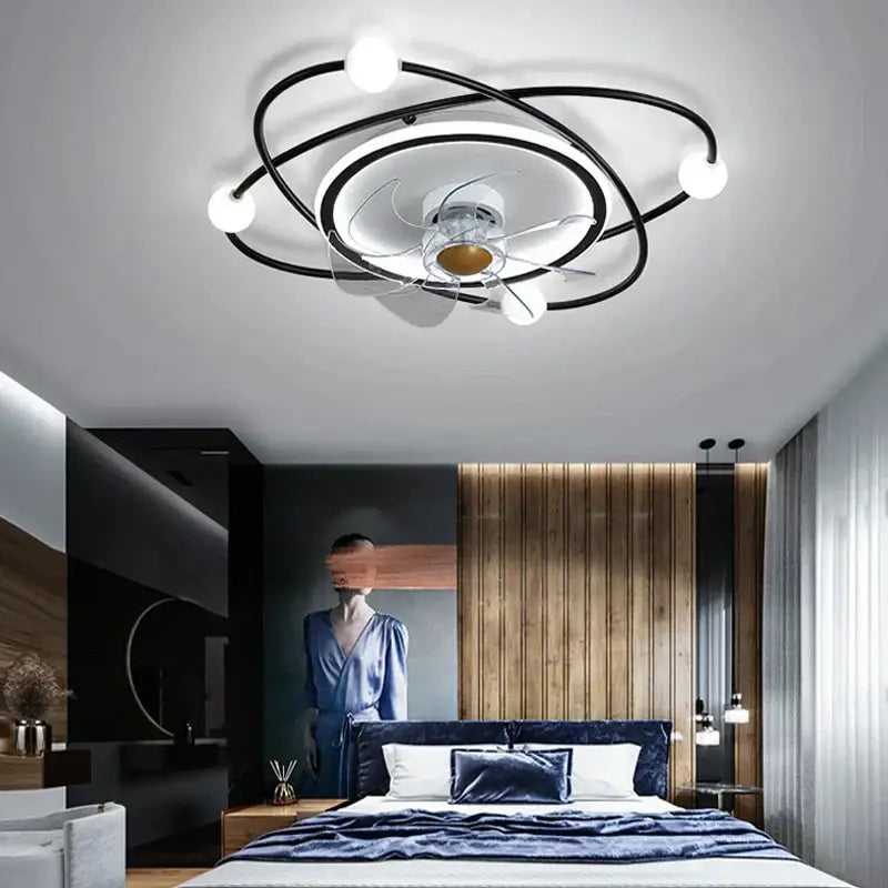 Modern black metal chandelier electric fan living room light