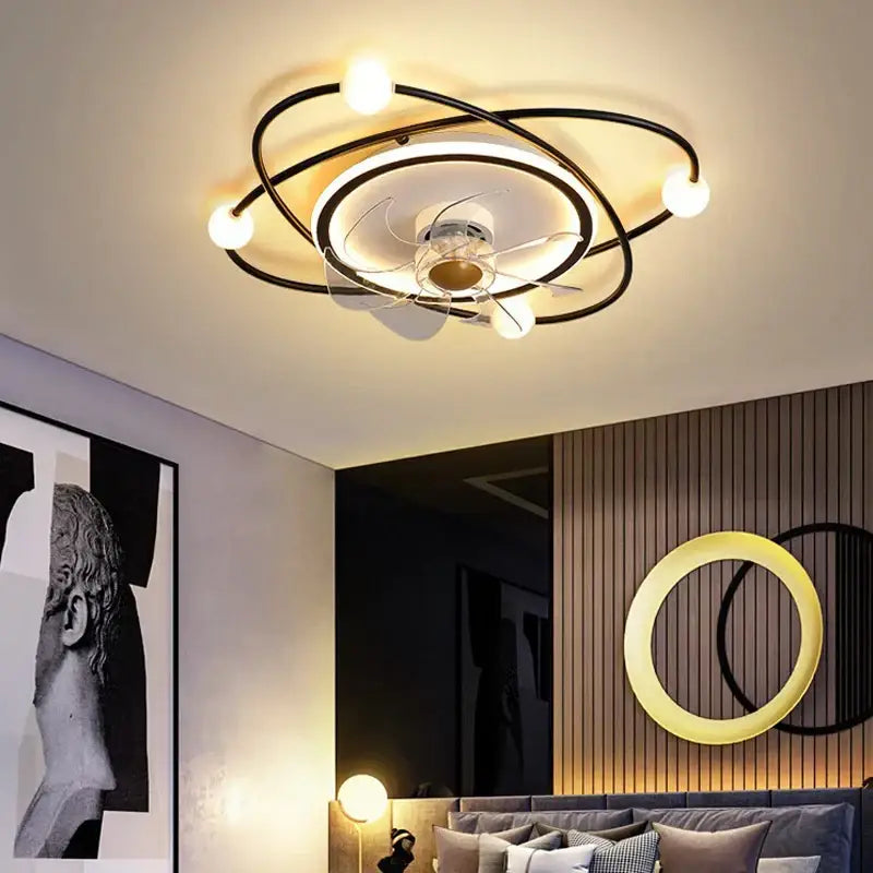 Modern black metal chandelier electric fan living room light