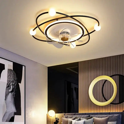 Modern black metal chandelier electric fan living room light