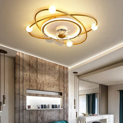 Modern black metal chandelier electric fan living room light