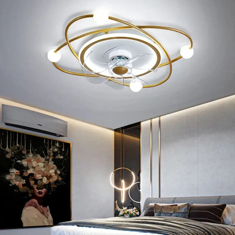 Modern black metal chandelier electric fan living room light