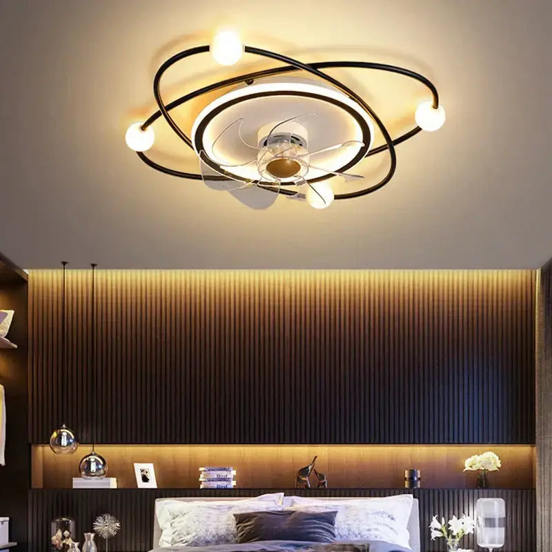 Modern black metal chandelier electric fan living room light