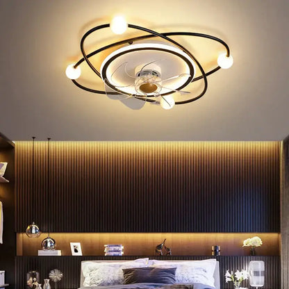 Modern black metal chandelier electric fan living room light