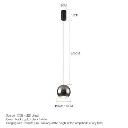Modern chrome led chandelier bedroom spherical pendant light